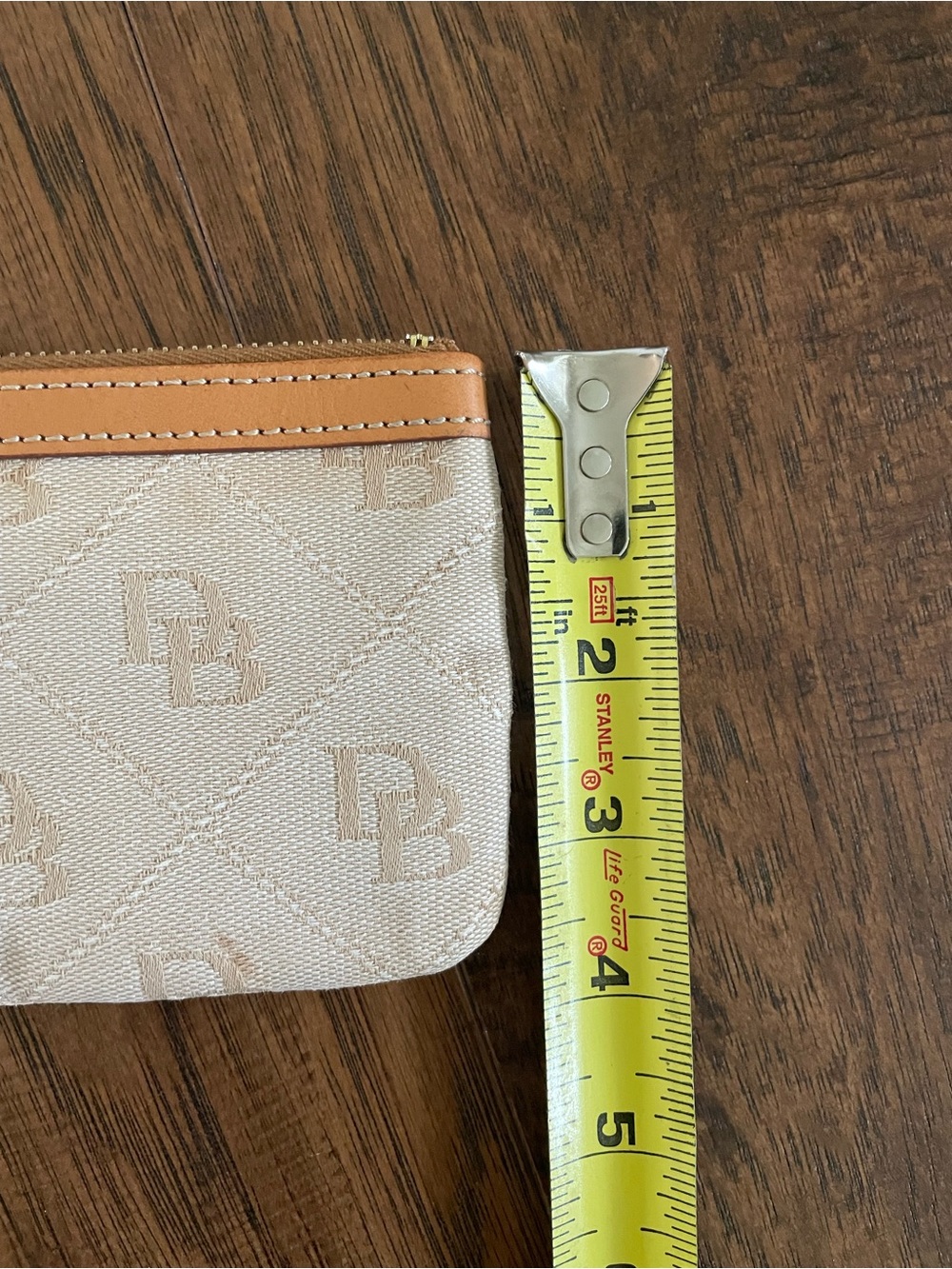 Dooney & Bourke Cream Canvas Wristlet with Tan Leather Trim - Picture 8 of 9